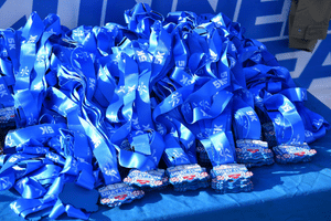Marathon medals on a table